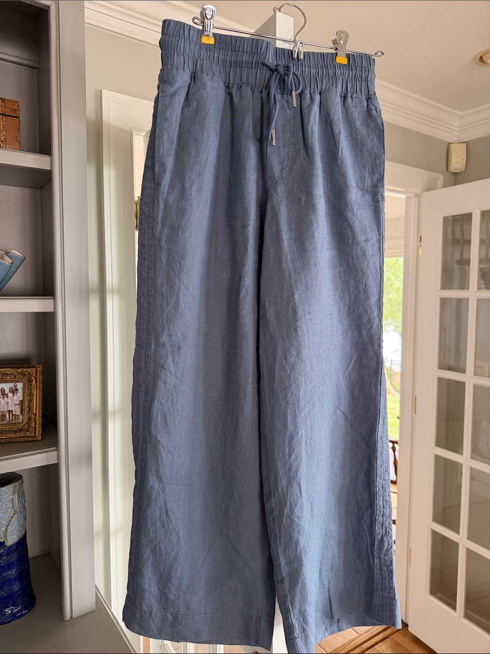 Quince Slate Blue Wide-Leg Linen Drawstring Pants